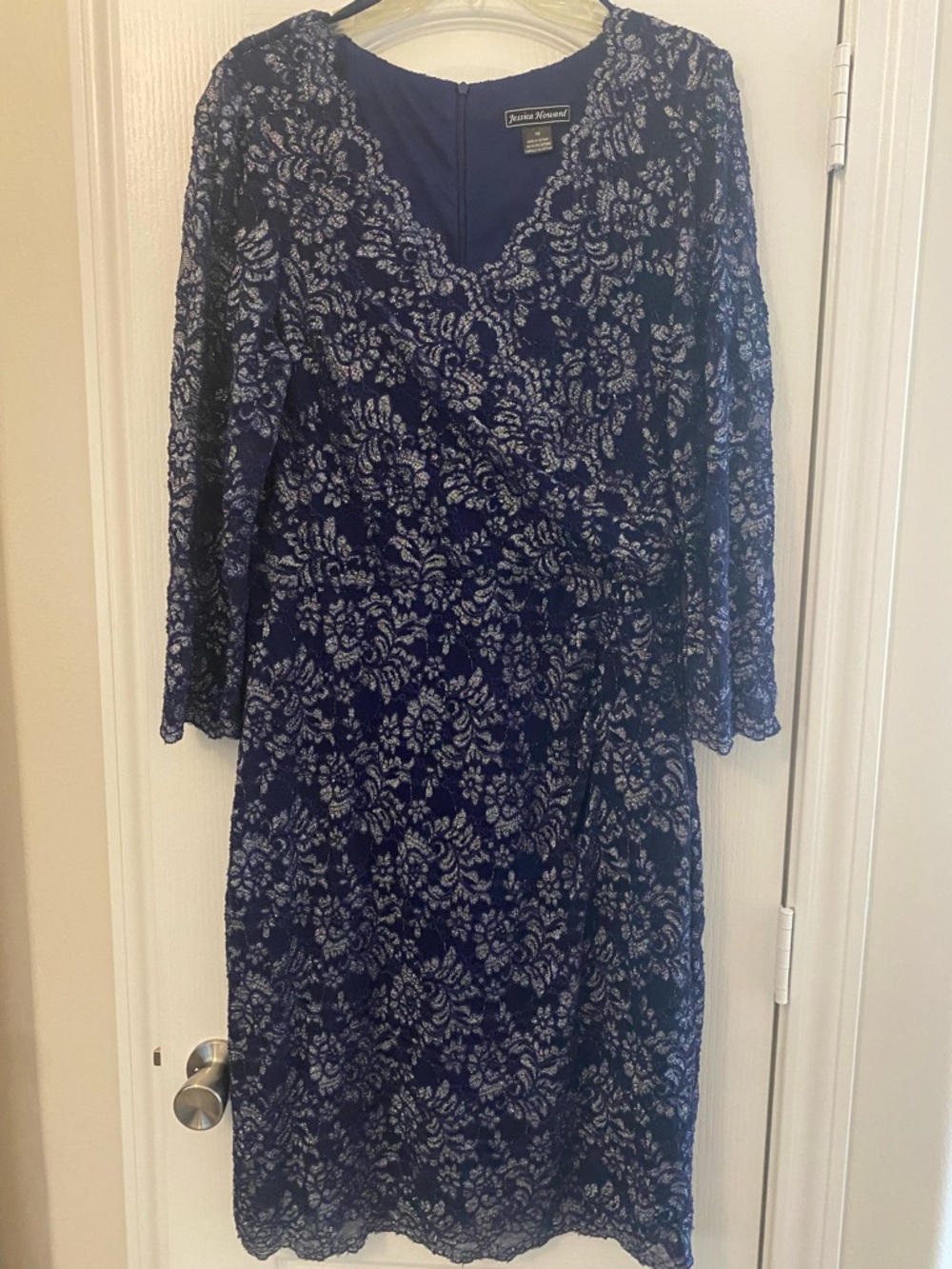Jessica Howard Royal Blue Lace V-Neck Long Sleeve Dress